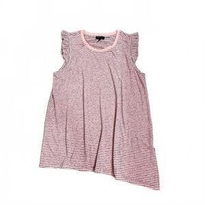 Jessica Simpson Pink & Gray Stripe Asymmetrical Ruffle Sleeveless Top- Size 1X